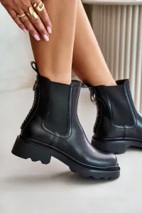 Leather ankle boots Chelsea with decorative chain insulated D&A black