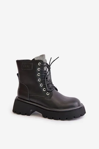 Women's Insulated Leather Ankle Boots Workery with GOE Crystals Black