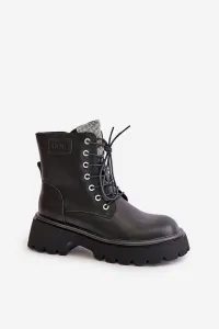 Women's Insulated Leather Ankle Boots Workery with GOE Crystals Black