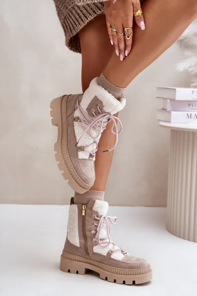 Ankle boots with sheepskin beige Merilana