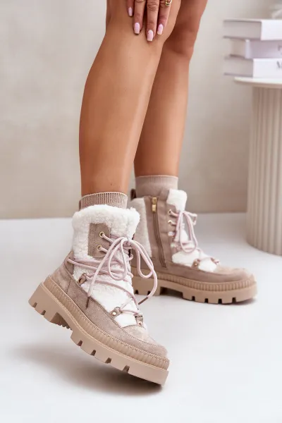 Ankle boots with sheepskin beige Merilana