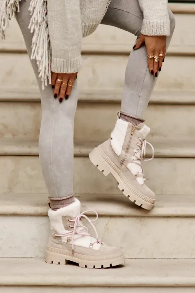 Ankle boots with sheepskin beige Merilana