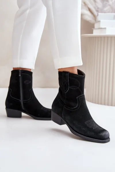 Suede ankle boots cowgirls women's low-heeled insulated sergio leone black