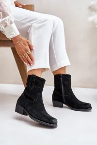 Suede ankle boots cowgirls women's low-heeled insulated sergio leone black