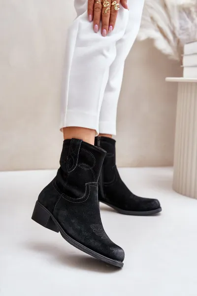 Suede ankle boots cowgirls women's low-heeled insulated sergio leone black
