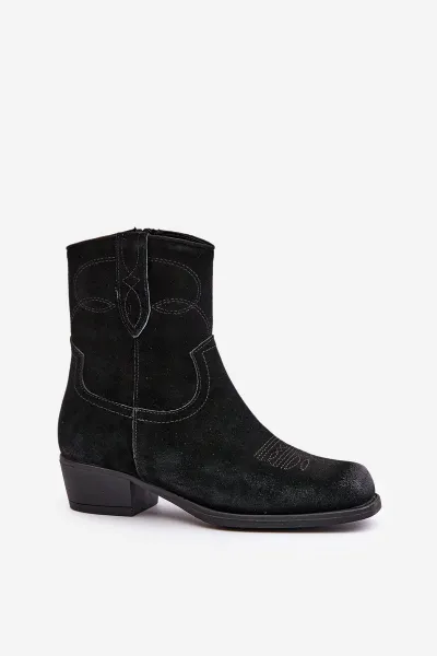 Suede ankle boots cowgirls women's low-heeled insulated sergio leone black