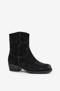 Suede ankle boots cowgirls women's low-heeled insulated sergio leone black