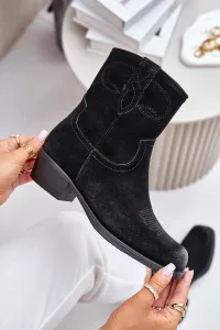 Suede ankle boots cowgirls women's low-heeled insulated sergio leone black