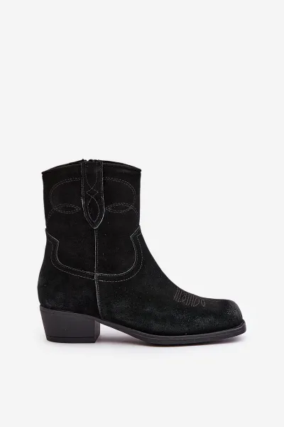 Suede ankle boots cowgirls women's low-heeled insulated sergio leone black