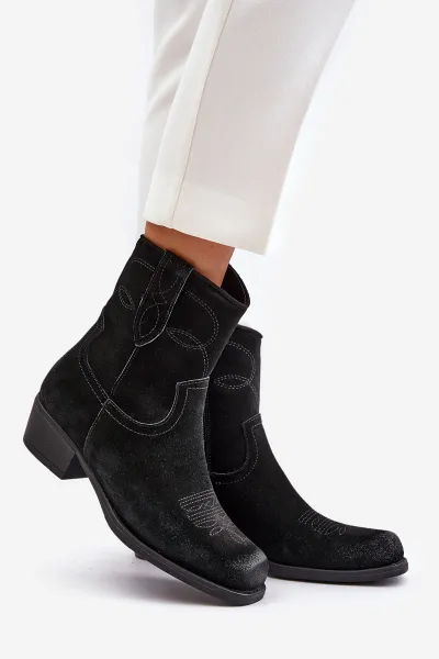 Suede ankle boots cowgirls women's low-heeled insulated sergio leone black