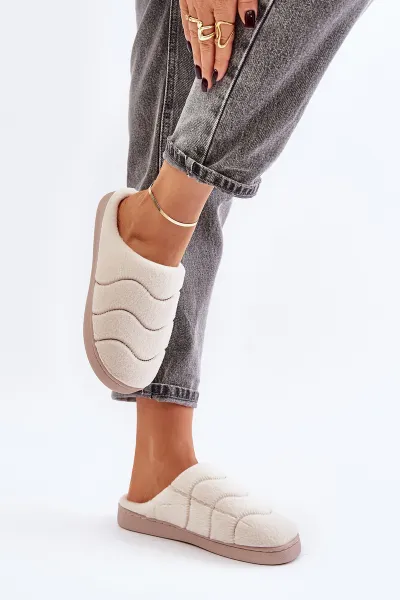Futrzane Warm women's slippers beige Vamirae