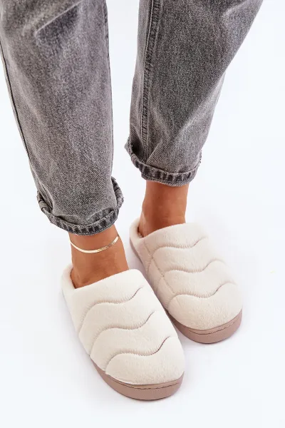 Futrzane Warm women's slippers beige Vamirae