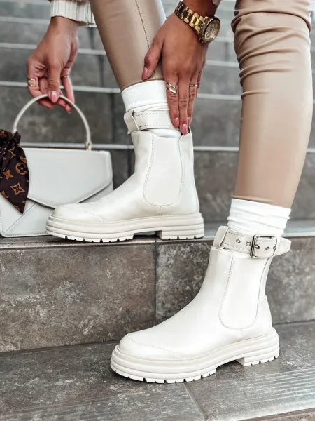 Botki damskie LUXIBOOTS na platformie beżowe Dstreet