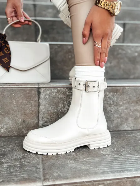 Botki damskie LUXIBOOTS na platformie beżowe Dstreet