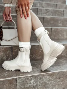 Botki damskie LUXIBOOTS na platformie beżowe Dstreet