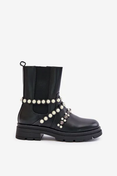Women's Ankle Boots with Decorative Straps - Black Sintitia