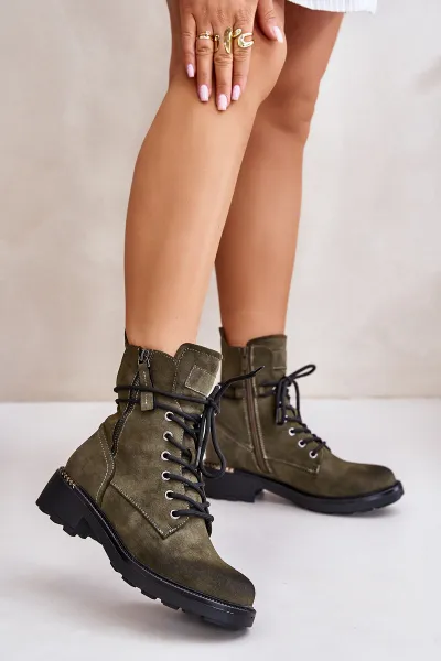 High ankle boots with zippers green Maisa