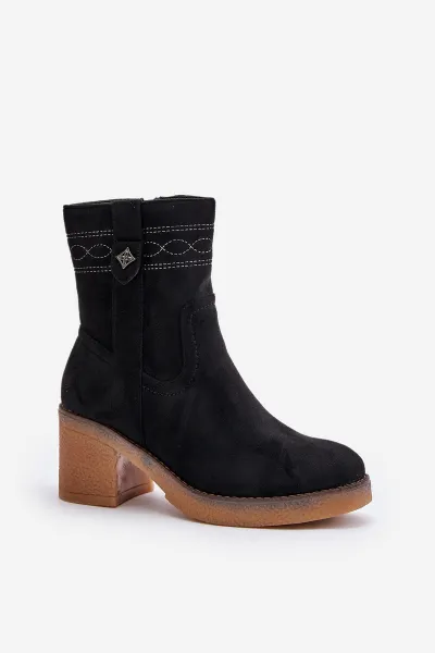Insulated women's ankle boots on heel black Vailia