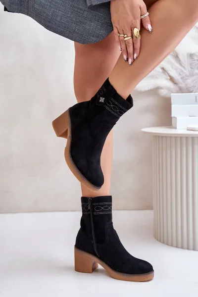 Insulated women's ankle boots on heel black Vailia