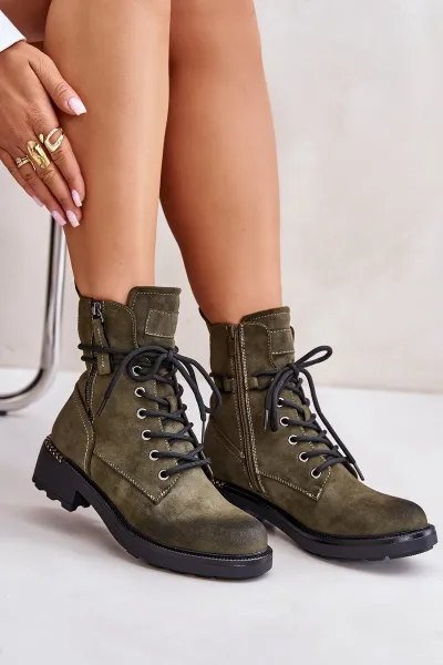 High ankle boots with zippers green Maisa
