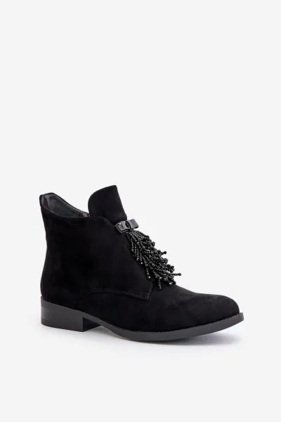 Insulated Low Ankle Boots with Zipper Decoration S.Barski Black