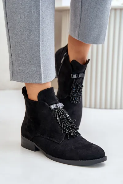 Insulated Low Ankle Boots with Zipper Decoration S.Barski Black