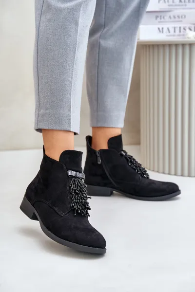 Insulated Low Ankle Boots with Zipper Decoration S.Barski Black