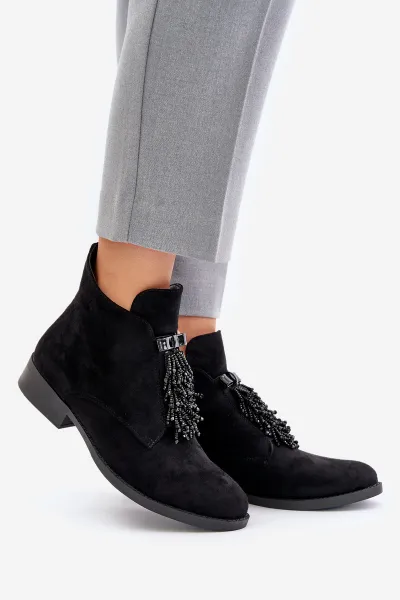 Insulated Low Ankle Boots with Zipper Decoration S.Barski Black