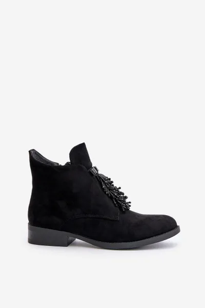 Insulated Low Ankle Boots with Zipper Decoration S.Barski Black