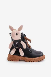 Leather insulated children's ankle boots with a zipper with a Vinceza bear black