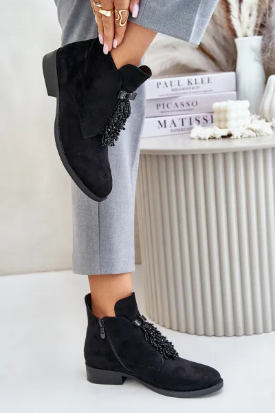 Insulated Low Ankle Boots with Zipper Decoration S.Barski Black
