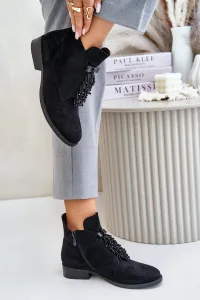 Insulated Low Ankle Boots with Zipper Decoration S.Barski Black