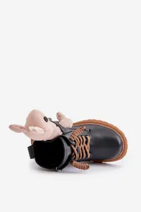 Leather insulated children's ankle boots with a zipper with a Vinceza bear black