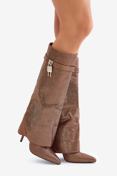 Embellished stiletto heel slip-on boots with a bent upper brown Enathlin