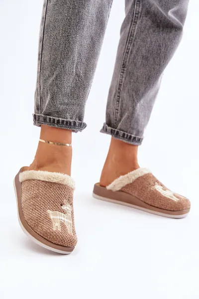Women's Slippers With Reindeer And Fur Inblu CT000034 Beige
