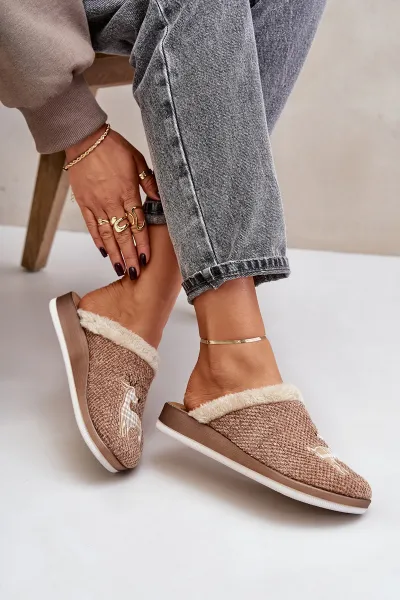 Women's Slippers With Reindeer And Fur Inblu CT000034 Beige
