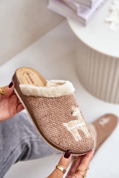 Women's Slippers With Reindeer And Fur Inblu CT000034 Beige