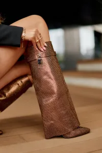 Embellished stiletto heel slip-on boots with a bent upper brown Enathlin