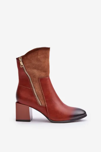 Insulated women's ankle boots on heel brown relabina