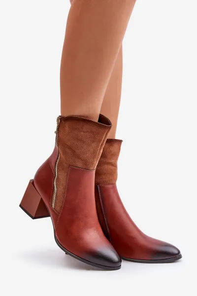Insulated women's ankle boots on heel brown relabina