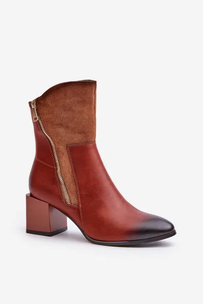 Insulated women's ankle boots on heel brown relabina
