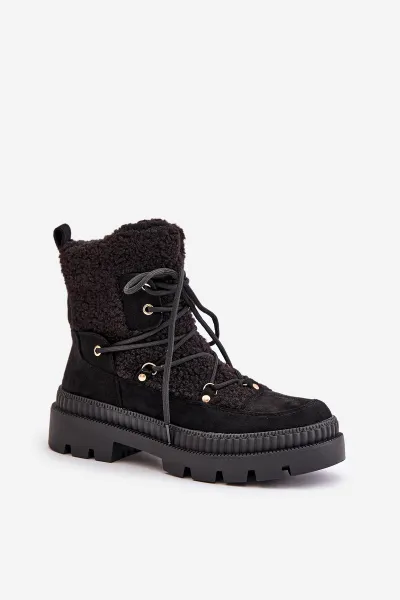 Ankle boots with sheepskin black Merilana