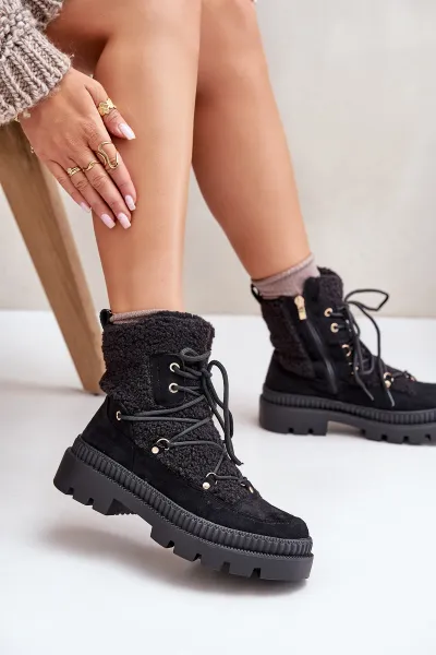 Ankle boots with sheepskin black Merilana