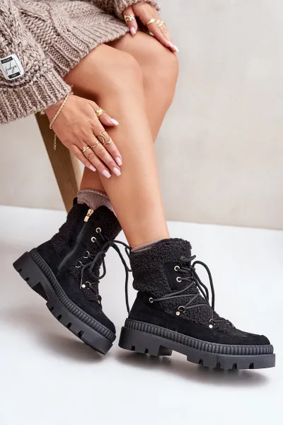 Ankle boots with sheepskin black Merilana