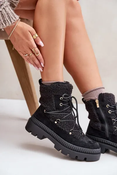 Ankle boots with sheepskin black Merilana