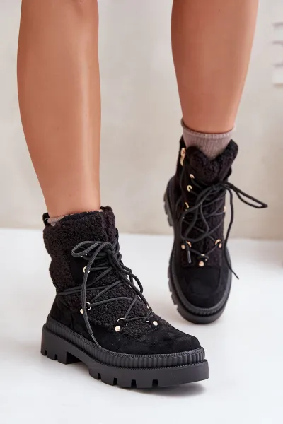 Ankle boots with sheepskin black Merilana