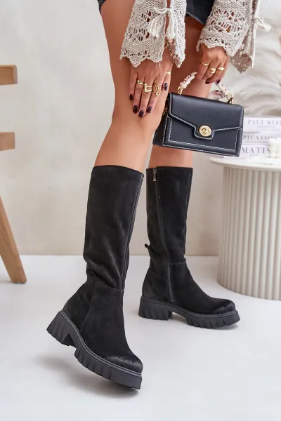 Zazoo Suede Over-the-Knee Boots Insulated Black