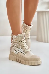 Women's high platform sneakers light beige Kernia