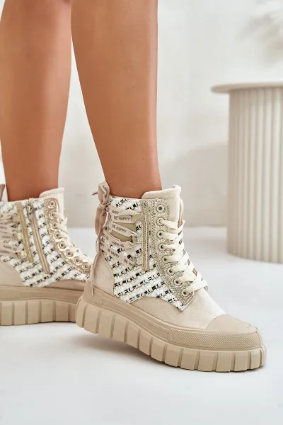 Women's high platform sneakers light beige Kernia