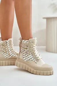 Women's high platform sneakers light beige Kernia